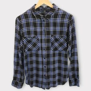 Sanctuary Blue Plaid Pleated Back Top Large